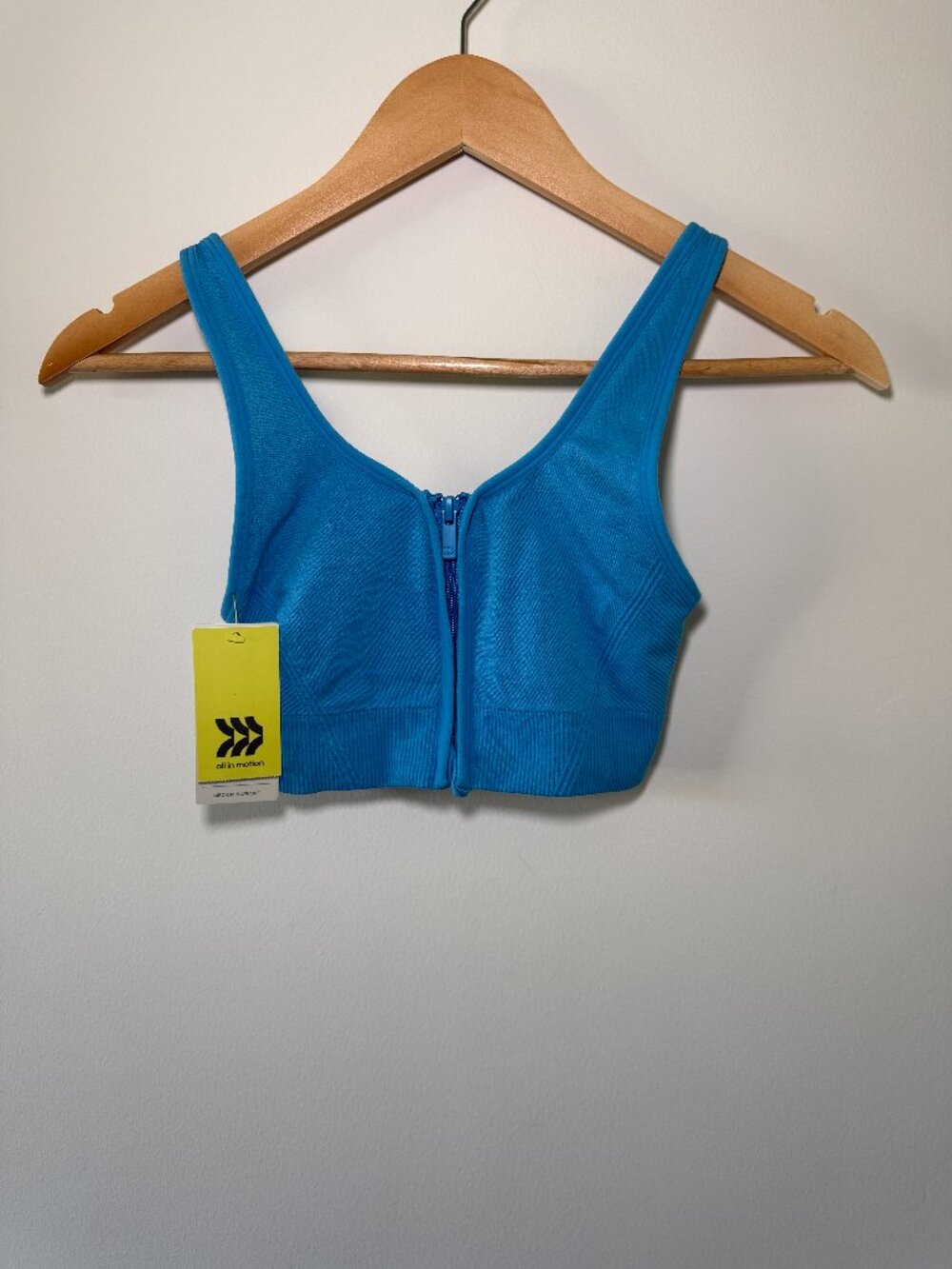 All in Motion Blue Zip Front Sports Bra Size S NWT